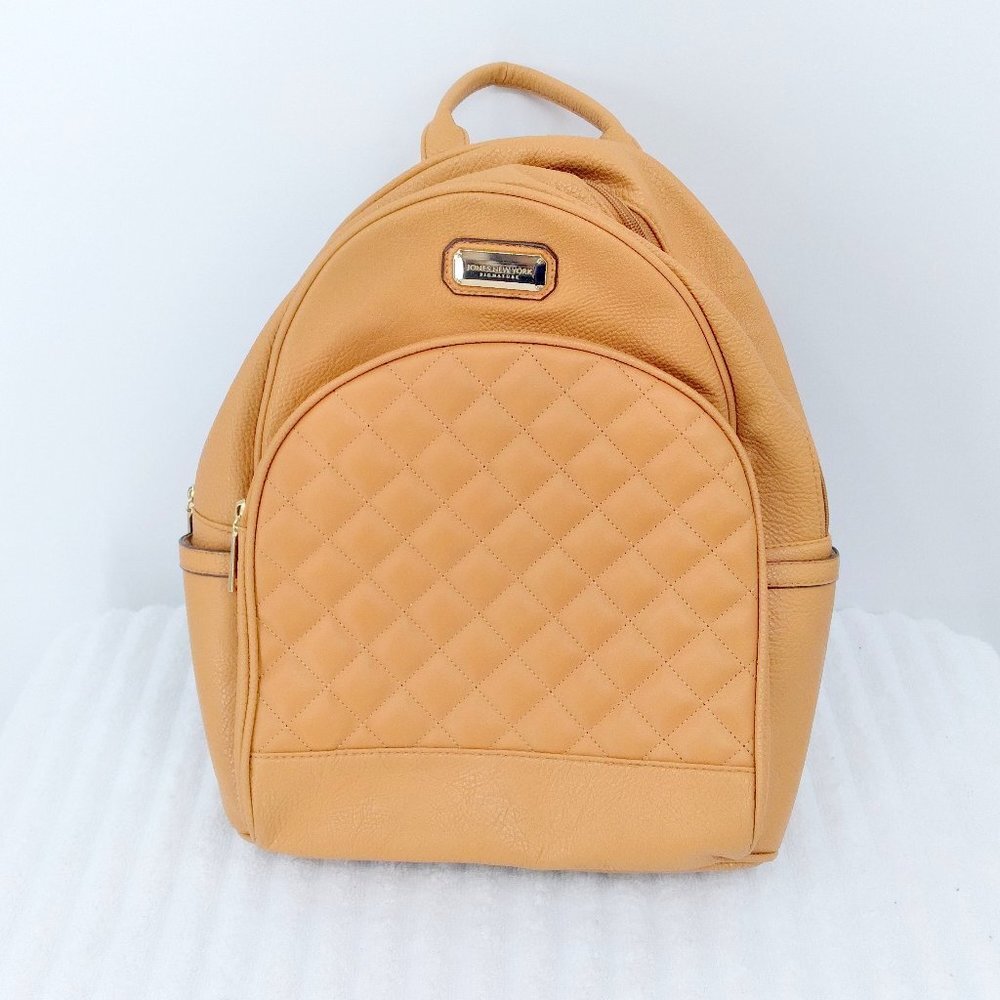 Jones New York Backpack Quilted Front Pocket Tan Travel Shoulder Bag